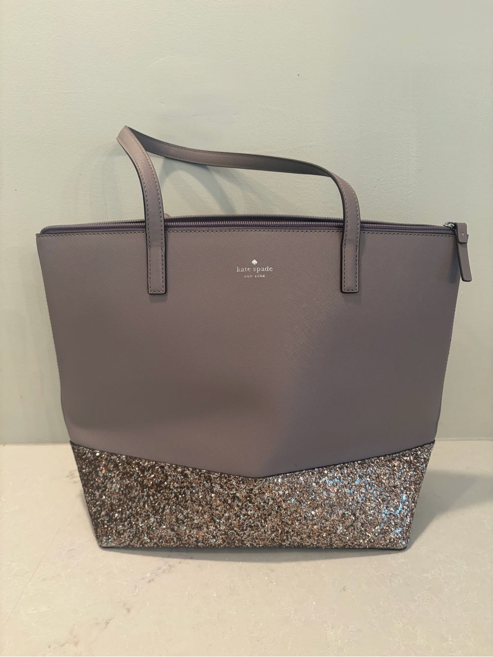 Kate Spade Greta Court Glitter Penny Tote Cityscape Grey